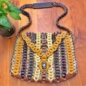 Unique Vintage Genuine Leather Boho Earthy Tone Brown Shoulder  Crossbody Bag.